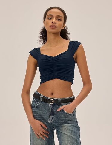 Workout Tops for Women Open Back Crop Tank Tops Cute Pleated V Neck Athletic Gym Yoga T Shirts Going Out Outfits in Saudi Arabia