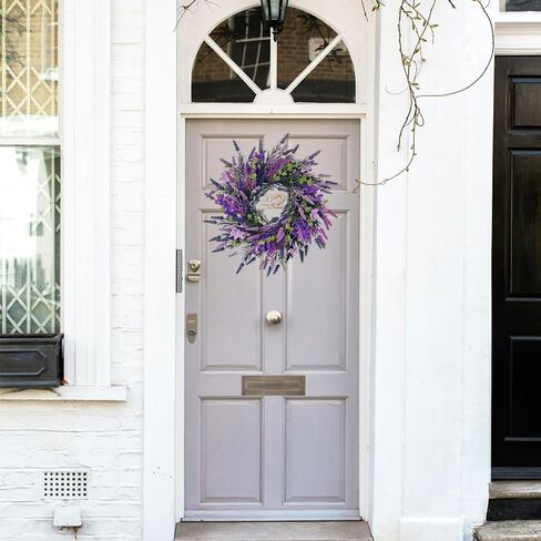 18 Inch Purple Lavender Wreath for Front Door, No Withering Artificial Lavender Wreath for All Seasons, Elegant Decoration for Farmhouse Home Window Wall Office Wedding Indoor Outdoor in Saudi Arabia