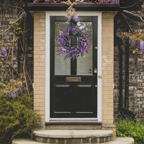 18 Inch Purple Lavender Wreath for Front Door, No Withering Artificial Lavender Wreath for All Seasons, Elegant Decoration for Farmhouse Home Window Wall Office Wedding Indoor Outdoor in Saudi Arabia