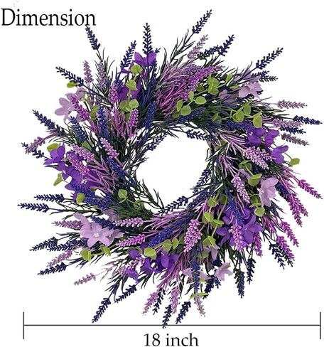 18 Inch Purple Lavender Wreath for Front Door, No Withering Artificial Lavender Wreath for All Seasons, Elegant Decoration for Farmhouse Home Window Wall Office Wedding Indoor Outdoor in Saudi Arabia