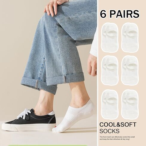 Dokutoku 6 عبوات Womens No Show Size Size 6-11 Thin Cotton White White Invisible Liner Socks in Kuwait