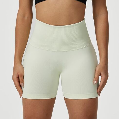 Women Ribbed High-Waisted Workout Biker Shorts with Waterproof Zipper Pockets 4.5" Seamless No Roll Up Gym Shorts in Saudi Arabia