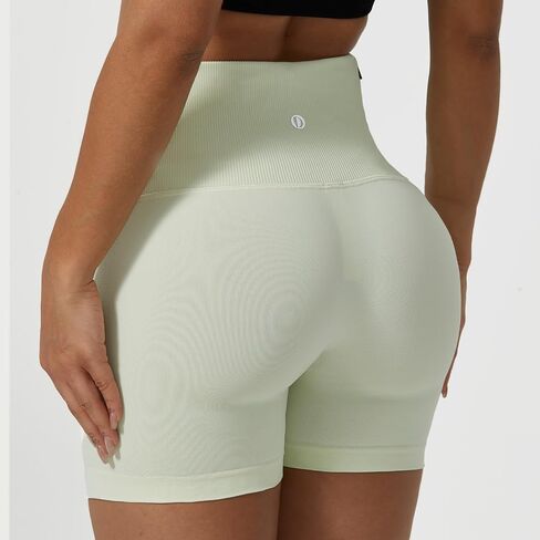 Women Ribbed High-Waisted Workout Biker Shorts with Waterproof Zipper Pockets 4.5" Seamless No Roll Up Gym Shorts in Saudi Arabia