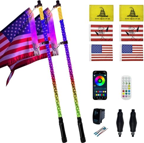 2 Pack 3ft LED Whip Lights with Spring Base, APP & Wireless Remote, UTV Whip Lights for ATV, Spiral RGB Chasing Lighted Whips with Rocker Switch for RZR Can-Am SXS Polaris Offroad Truck in Saudi Arabia