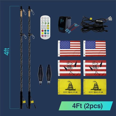 2 Pack 3ft LED Whip Lights with Spring Base, APP & Wireless Remote, UTV Whip Lights for ATV, Spiral RGB Chasing Lighted Whips with Rocker Switch for RZR Can-Am SXS Polaris Offroad Truck in Saudi Arabia