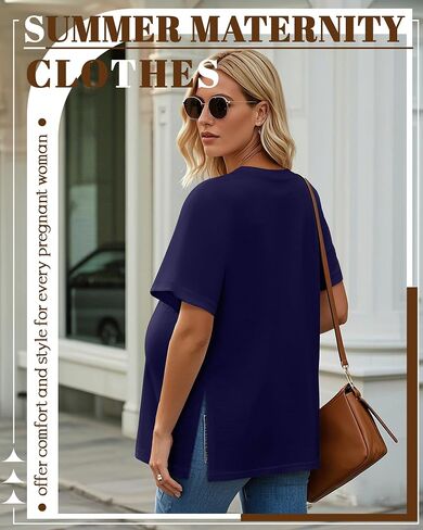 4 Pack Women's Maternity Shirts Short Sleeve 35% Cotton Side Split Pregnancy Tops Casual Summer Clothes Multipack in Saudi Arabia