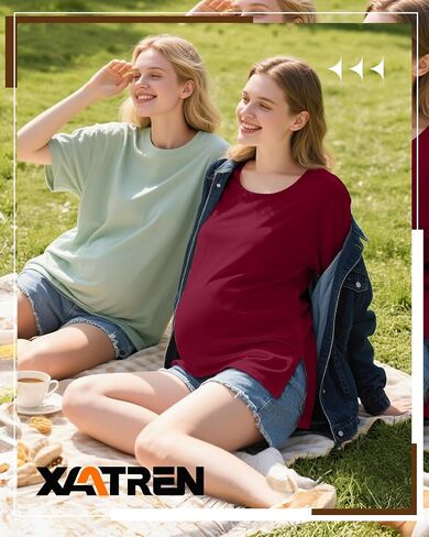 4 Pack Women's Maternity Shirts Short Sleeve 35% Cotton Side Split Pregnancy Tops Casual Summer Clothes Multipack in Saudi Arabia