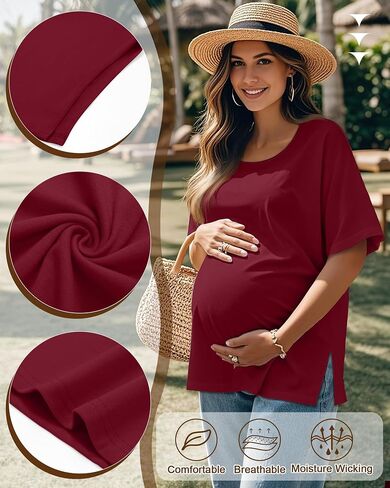 4 Pack Women's Maternity Shirts Short Sleeve 35% Cotton Side Split Pregnancy Tops Casual Summer Clothes Multipack in Saudi Arabia