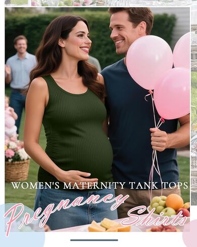 Ficerd 4 Pack Women's Maternity Tank Tops, Side Ruch Sleeveless Cotton Pregnancy Shirts Casual Ribbed Basic Maternity Clothes in Saudi Arabia