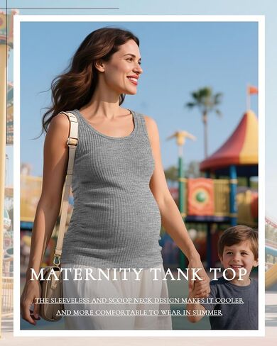 Ficerd 4 Pack Women's Maternity Tank Tops, Side Ruch Sleeveless Cotton Pregnancy Shirts Casual Ribbed Basic Maternity Clothes in Saudi Arabia