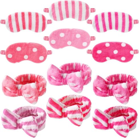Kajaia 12 Pcs Sleepover Party Favors for Teenager Girl, Spa Headband for Washing Face Bow Makeup Headbands, Plush Sleep Eye Mask for Single Women Spa Pajama Party (Tie Dye) in Saudi Arabia