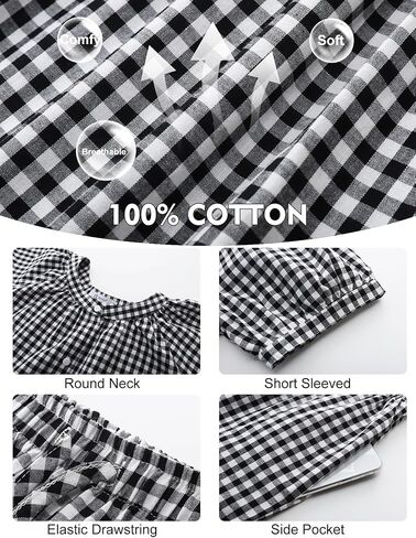 Flygo Womens Plaid 2 Piece Pajamas Sets Gingham Button Down Puff Sleeve Babydoll Shirt Ruffle Pants Y2K Pjs Lounge Set in Kuwait