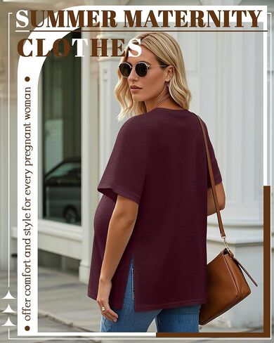 4 Pack Women's Maternity Shirts Short Sleeve 35% Cotton Side Split Pregnancy Tops Casual Summer Clothes Multipack in Saudi Arabia