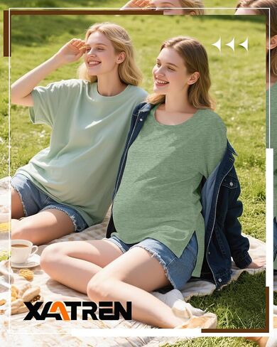 4 Pack Women's Maternity Shirts Short Sleeve 35% Cotton Side Split Pregnancy Tops Casual Summer Clothes Multipack in Saudi Arabia