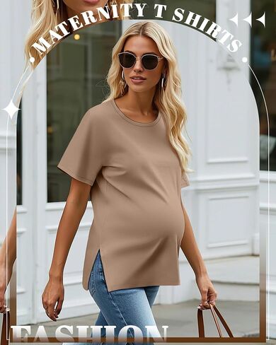 4 Pack Women's Maternity Shirts Short Sleeve 35% Cotton Side Split Pregnancy Tops Casual Summer Clothes Multipack in Saudi Arabia