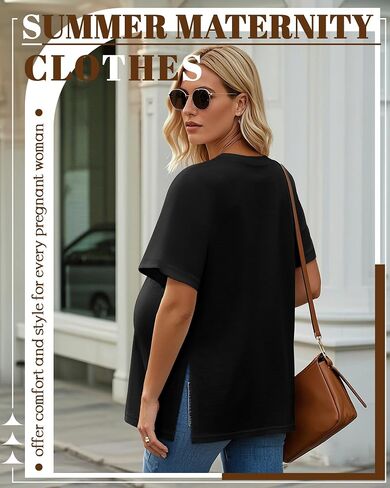 4 Pack Women's Maternity Shirts Short Sleeve 35% Cotton Side Split Pregnancy Tops Casual Summer Clothes Multipack in Saudi Arabia