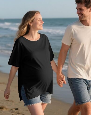 4 Pack Women's Maternity Shirts Short Sleeve 35% Cotton Side Split Pregnancy Tops Casual Summer Clothes Multipack in Saudi Arabia