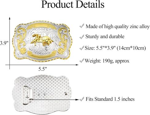 Western Cowboy Belt Buckle for Men, Large Golden Horse Bull Texas Belt Buckles American Flag Jeans Accessory in Saudi Arabia
