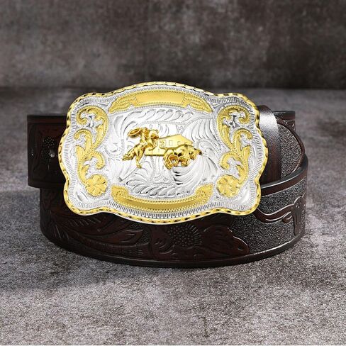 Western Cowboy Belt Buckle for Men, Large Golden Horse Bull Texas Belt Buckles American Flag Jeans Accessory in Saudi Arabia