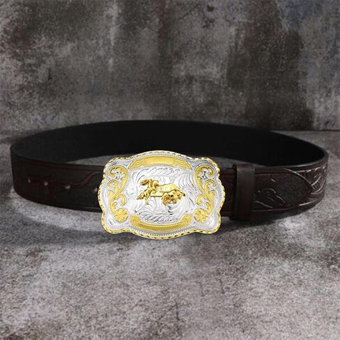 Western Cowboy Belt Buckle for Men, Large Golden Horse Bull Texas Belt Buckles American Flag Jeans Accessory in Saudi Arabia
