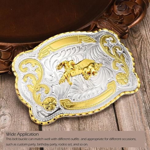 Western Cowboy Belt Buckle for Men, Large Golden Horse Bull Texas Belt Buckles American Flag Jeans Accessory in Saudi Arabia