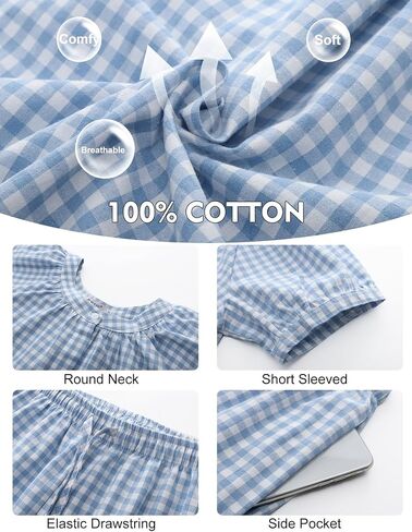 Flygo Womens Plaid 2 Piece Pajamas Sets Gingham Button Down Puff Sleeve Babydoll Shirt Ruffle Pants Y2K Pjs Lounge Set in Kuwait