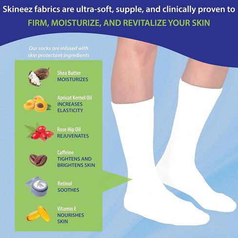 Skineez Skincarewear Hydrating Diabetic Socks, Non-Binding, Ultra-Soft Fabric Clinically Proven to Heal and Improve Skin Condition, White, Small/Medium, 2 Pairs (Crew & Ankle Socks) in Kuwait