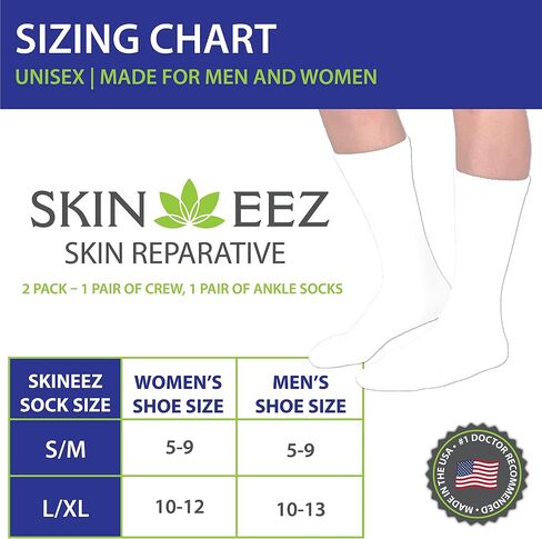 Skineez Skincarewear Hydrating Diabetic Socks, Non-Binding, Ultra-Soft Fabric Clinically Proven to Heal and Improve Skin Condition, White, Small/Medium, 2 Pairs (Crew & Ankle Socks) in Kuwait