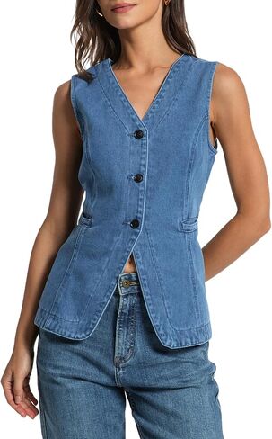 kedera denim سترة للنساء لأسفل Long Jean Weistcoat غير الرسمي الدنيم جنيه Slim Fit Jean Top in Kuwait