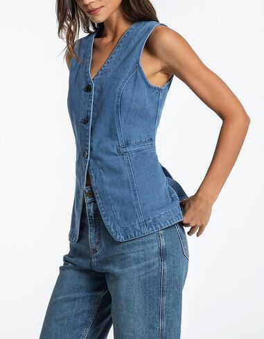 kedera denim سترة للنساء لأسفل Long Jean Weistcoat غير الرسمي الدنيم جنيه Slim Fit Jean Top in Kuwait