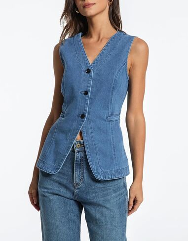 kedera denim سترة للنساء لأسفل Long Jean Weistcoat غير الرسمي الدنيم جنيه Slim Fit Jean Top in Kuwait