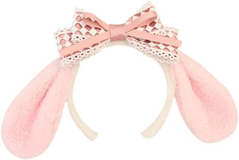Cute Headbands for Young Girls - White Fluffy Ears Head Band with Pink Lace Bow, for Cosplay Halloween Prom, JK Outfit, Outdoor Active - Kawaii Hairband as Girl Gifts of Christmas Thanksgiving in Saudi Arabia