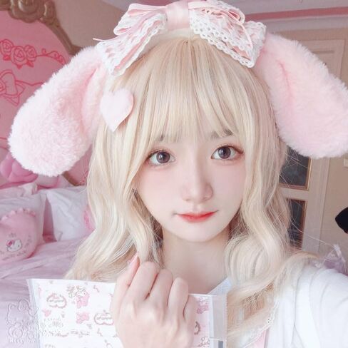 Cute Headbands for Young Girls - White Fluffy Ears Head Band with Pink Lace Bow, for Cosplay Halloween Prom, JK Outfit, Outdoor Active - Kawaii Hairband as Girl Gifts of Christmas Thanksgiving in Saudi Arabia