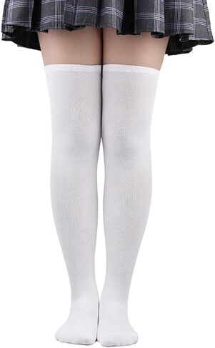 2 Pairs Thigh High Socks Over the Knee Socks Solid Color Long Sock Soft Strechy Stockings Long Boot Socks White in Saudi Arabia