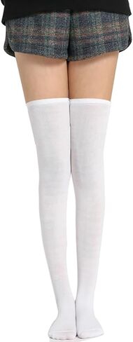 2 Pairs Thigh High Socks Over the Knee Socks Solid Color Long Sock Soft Strechy Stockings Long Boot Socks White in Saudi Arabia