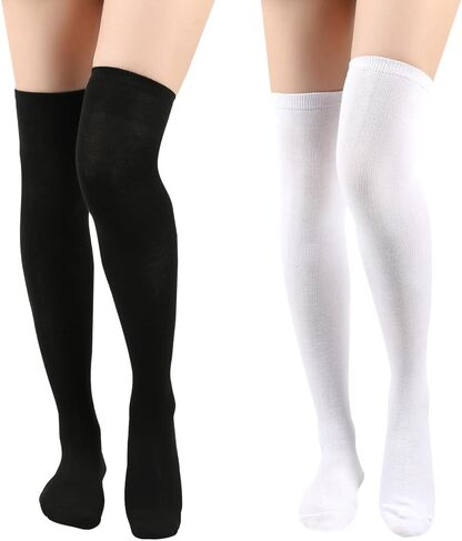2 Pairs Thigh High Socks Over the Knee Socks Solid Color Long Sock Soft Strechy Stockings Long Boot Socks White in Saudi Arabia
