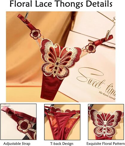 Lace G-String Thongs for Women Adjustable Sexy Low Rise Underwear No Show T-back Thong Panties One Size Fits All in Kuwait