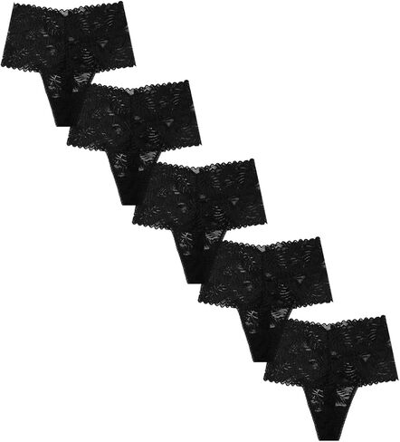 High Waisted Lace Thongs Panties For Women Plus Size Retro Thong High Rise Lacy Underwear Pack 5 Size S-4XL in Kuwait