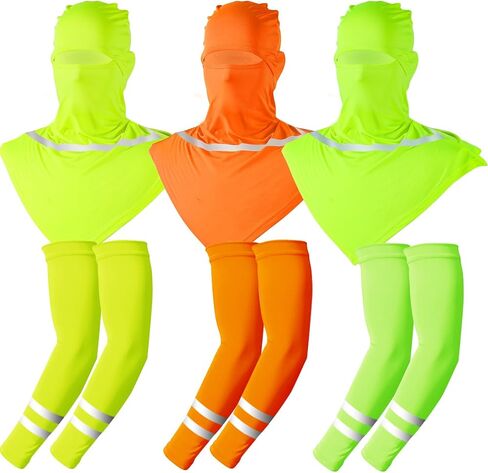 3 Sets Balaclava Face Mask and Arm Sleeves with Reflective Strip Summer Sun Protection for Men Women Outdoor Activity in Saudi Arabia