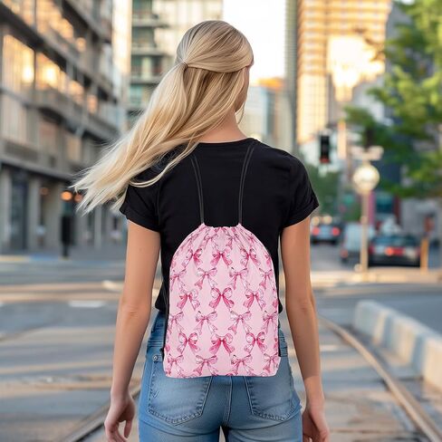 jejeloiu أقواس ألوان مائية حقيبة الظهر 13x15.7inch pink bow bow bow bow ripbon pagsvintage princess princess backpack string backpack in Kuwait