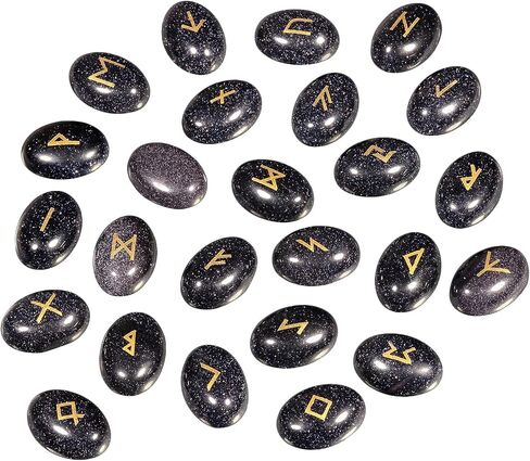 SUNYIK Blue Sand Natural Cabochons Flatback Rune Stones Set with Alphabet Lettering Healing Crystal Meditation Divination, 25Pcs in Saudi Arabia