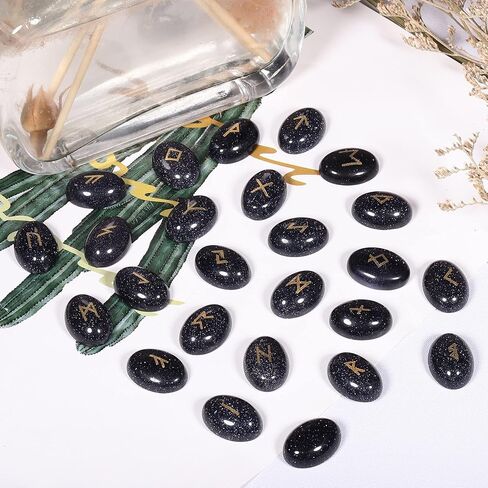SUNYIK Blue Sand Natural Cabochons Flatback Rune Stones Set with Alphabet Lettering Healing Crystal Meditation Divination, 25Pcs in Saudi Arabia