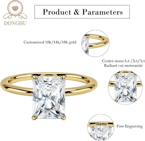 1ct/2ct/3ct Solid 10K 14K Gold Solitaire Radiant Cut Moissanite Engagement Ring for Women,D Color VVS1 Clarity Brilliant Cut Moissanite Wedding Bridal Promise Anniversary Ring Jewelry Gift in Saudi Arabia