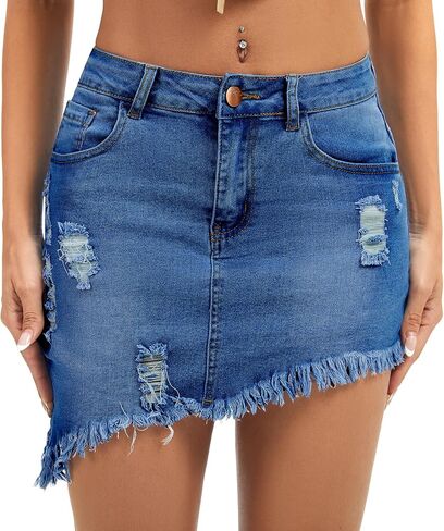 Women's Sexy Midi Pencil Jeans Skirts Casual Stretchy Irregular Frayed Raw Hem Denim Skirts in Saudi Arabia