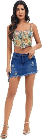 Women's Sexy Midi Pencil Jeans Skirts Casual Stretchy Irregular Frayed Raw Hem Denim Skirts in Saudi Arabia