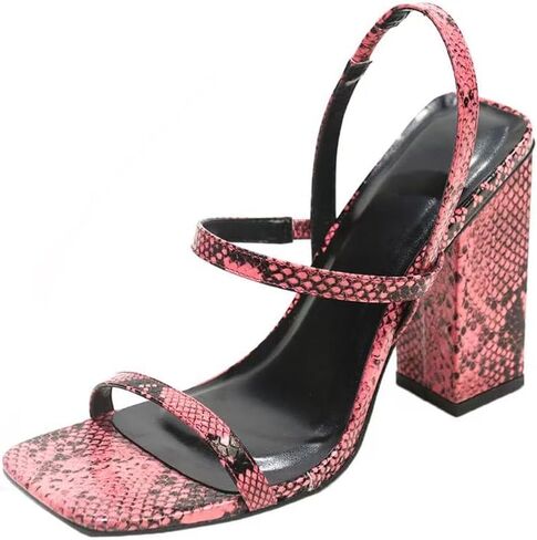 Women's Chunky Heel Open-Toe Ankle High Heel Sandals Snake skin pattern upper in Saudi Arabia