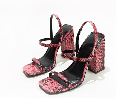 Women's Chunky Heel Open-Toe Ankle High Heel Sandals Snake skin pattern upper in Saudi Arabia
