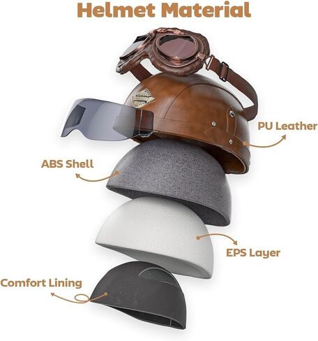 German Helmet Leather Vintage Motorcycle Half Helmet DOT Approved Retro Motorcycle Helmets with Goggles and Visor, Removable Lining/Earmuffs, for Bicycle Cruiser Scooter Chopper, for Adults Men Women in Saudi Arabia