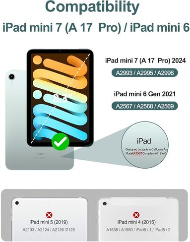 Case for iPad Mini 6 2021 Case, [Built-in Screen Protector][Auto Sleep/Wake][Pencil Holder] iPad Mini 6th Generation 8.3-inch Soft Leather Flip Cover with Stand, Green (Purple) in Kuwait