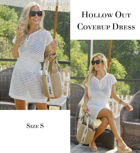 Ai'Mage Women's Swim Coverups Crochet Hollow Out Short Swev Vict Beach Swimsuit بدلة السباحة التستر على فستان XS-XXL in Saudi Arabia